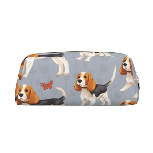 RLDOBOFE Federmäppchen mit Beagle-Muster, wasserdicht, Reißverschluss, Federmäppchen, Leder, Stiftebox, Kosmetiktasche für Büro-Bleistifte, gold, Einheitsgröße von RLDOBOFE