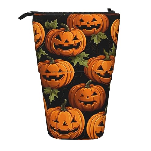 RLDOBOFE Federmäppchen mit Halloween-Kürbis-Muster, aufstellbar, einziehbar, Stifthalter, Aufbewahrungstasche, Kosmetiktasche für Büro, Weihnachten, Urlaub, Schwarz , Einheitsgröße von RLDOBOFE