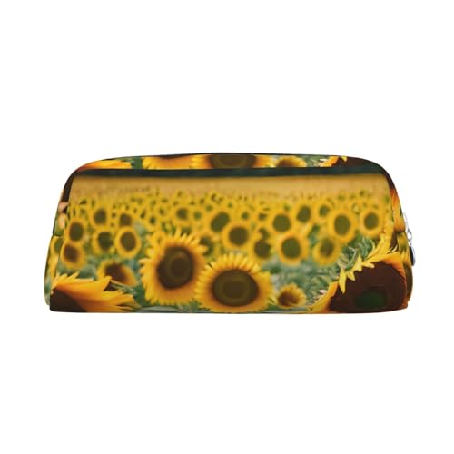 RLDOBOFE Federmäppchen mit Sonnenblumen, Sonnenuntergang, Sonnenlicht, Landschaftsdruck, wasserdicht, Reißverschluss, Federmäppchen, Leder, Stiftebox, Kosmetiktasche für Büro-Bleistifte, silber, von RLDOBOFE