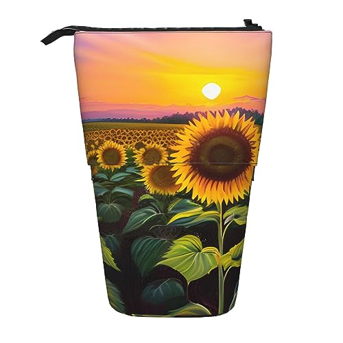 RLDOBOFE Federmäppchen mit Sonnenblumen-Aufdruck, einziehbar, Stiftehalter, Aufbewahrungstasche, Kosmetiktasche für Büro, Weihnachten, Urlaub, Geschenk, Schwarz , Einheitsgröße von RLDOBOFE