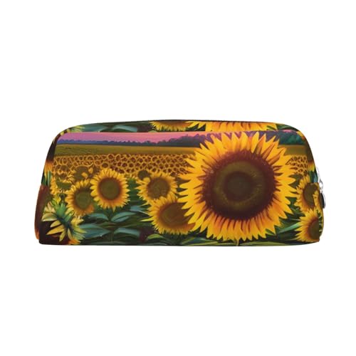 RLDOBOFE Federmäppchen mit Sonnenblumen-Aufdruck, wasserdicht, mit Reißverschluss, Leder-Federbox, Kosmetiktasche für Büro-Bleistifte, silber, Einheitsgröße von RLDOBOFE