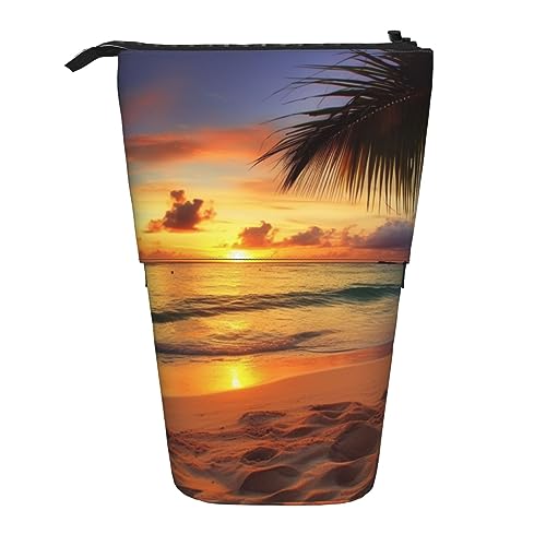 RLDOBOFE Federmäppchen mit Sonnenuntergang am Strand, aufstellbar, einziehbar, Stifthalter, Aufbewahrungstasche, Kosmetiktasche für Büro, Weihnachten, Urlaub, Schwarz , Einheitsgröße von RLDOBOFE