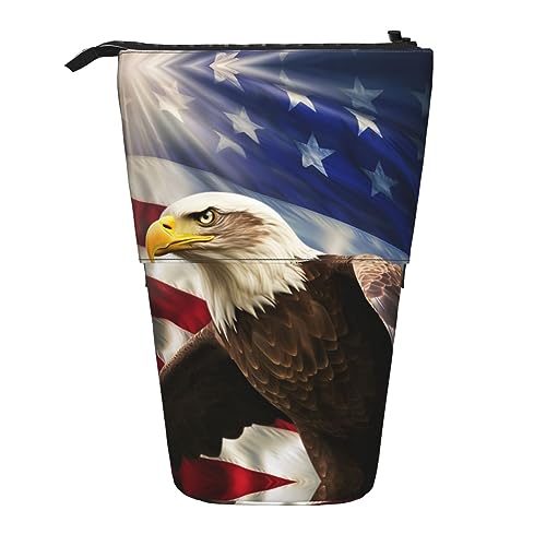 RLDOBOFE Federmäppchen mit amerikanischer USA-Flagge, Adler, Kunstdruck, Stand-up-Federbox, Organizer, Stifthalter, Aufbewahrungstasche, Kosmetiktasche für Büro, Weihnachten, Urlaub, Schwarz , von RLDOBOFE