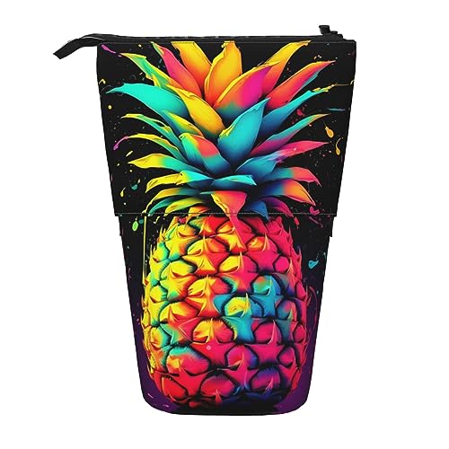 RLDOBOFE Federmäppchen mit buntem Ananas-Druck, einziehbar, Stiftehalter, Aufbewahrungstasche, Kosmetiktasche für Büro, Weihnachten, Urlaub, Schwarz , Einheitsgröße von RLDOBOFE