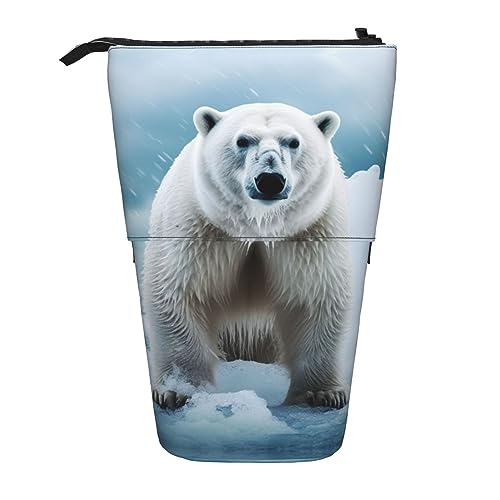 RLDOBOFE Federmäppchen mit coolem Tiermotiv, weißes Eisbär-Design, einziehbar, Stiftehalter, Aufbewahrungstasche, Kosmetiktasche für Büro, Weihnachten, Urlaub, Schwarz , Einheitsgröße von RLDOBOFE