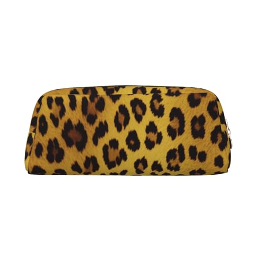 RLDOBOFE Federmäppchen mit gelbem Leopardenmuster, wasserdicht, mit Reißverschluss, Leder-Federbox, Kosmetiktasche für Büro-Bleistifte, gold, Einheitsgröße von RLDOBOFE
