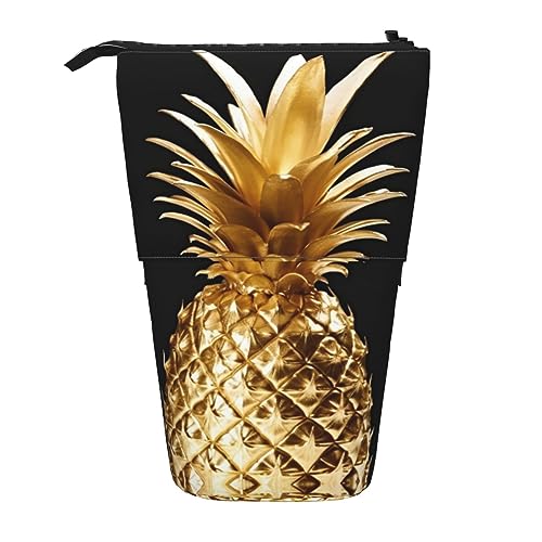 RLDOBOFE Federmäppchen mit goldfarbenem Ananas-Druck, einziehbar, Stiftehalter, Aufbewahrungstasche, Kosmetiktasche für Büro, Weihnachten, Urlaub von RLDOBOFE