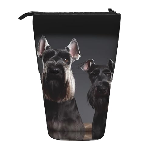 RLDOBOFE Federmäppchen mit niedlichem Schnauzer-Hunde-Aufdruck, einziehbar, Stifthalter, Aufbewahrungstasche, Kosmetiktasche für Büro, Weihnachten, Urlaub, Schwarz , Einheitsgröße von RLDOBOFE