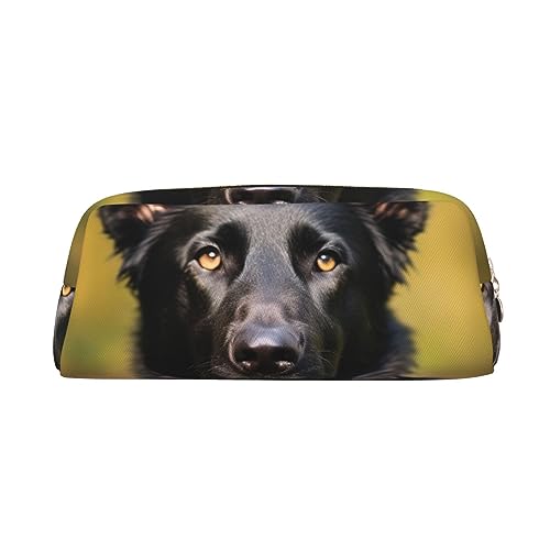 RLDOBOFE Federmäppchen mit schwarzem Schäferhund, wasserdicht, mit Reißverschluss, Leder, Stiftebox, Kosmetiktasche für Büro, Urlaub, Geschenk, gold, Einheitsgröße von RLDOBOFE