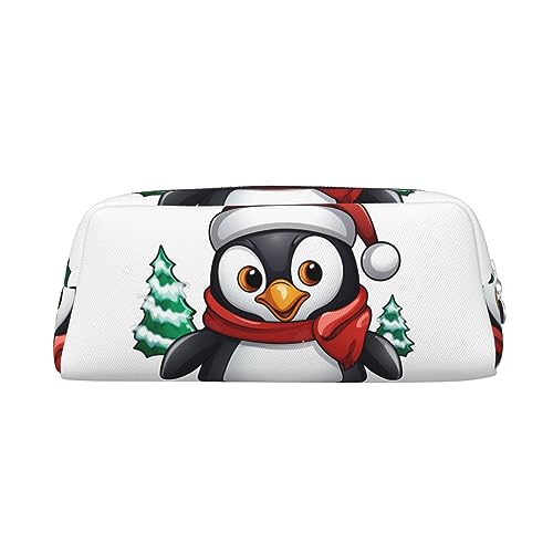 RLDOBOFE Federmäppchen mit weihnachtlichem Pinguin, wasserdicht, Reißverschluss, Leder, Stiftebox, Kosmetiktasche für Büro, Teenager, silber, Einheitsgröße von RLDOBOFE