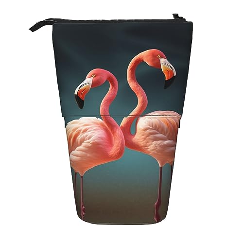 RLDOBOFE Federmäppchen mit zwei Flamingo-Aufdruck, einziehbar, Stifthalter, Aufbewahrungstasche, Kosmetiktasche für Büro, Weihnachten, Urlaub, Geschenk, Schwarz , Einheitsgröße von RLDOBOFE