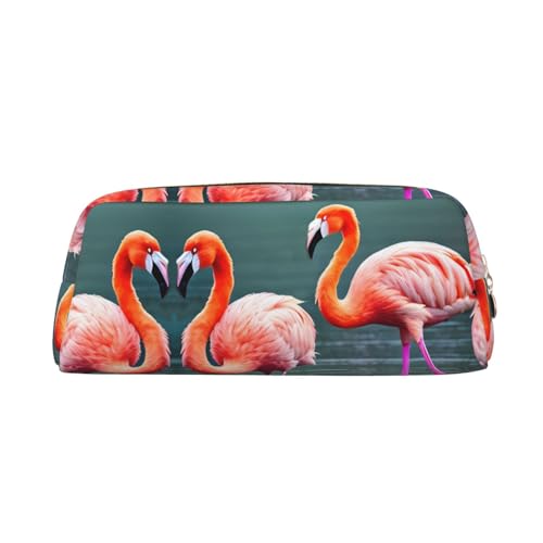 RLDOBOFE Federmäppchen mit zwei Flamingo-Aufdruck, wasserdicht, mit Reißverschluss, Leder-Federbox, Kosmetiktasche für Büro-Bleistifte, gold, Einheitsgröße von RLDOBOFE