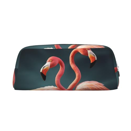 RLDOBOFE Federmäppchen mit zwei Flamingo-Aufdruck, wasserdicht, mit Reißverschluss, Leder-Federbox, Kosmetiktasche für Büro-Bleistifte, silber, Einheitsgröße von RLDOBOFE