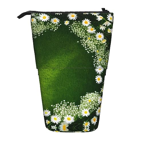 RLDOBOFE Künstlerisches Federmäppchen mit Gänseblümchen-Blumendruck, aufstellbar, einziehbar, Stiftehalter, Aufbewahrungstasche, Kosmetiktasche für Büro, Weihnachten, Urlaub, Schwarz , Einheitsgröße von RLDOBOFE