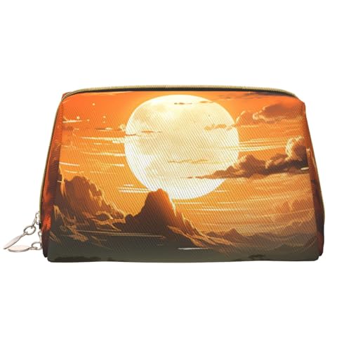 RLDOBOFE Kulturbeutel für Damen und Herren, Reise-Make-up-Tasche, handgezeichnetes Muster, Make-up-Organizer, Kosmetiktasche, Orangefarbene Landschaft, Einheitsgröße von RLDOBOFE