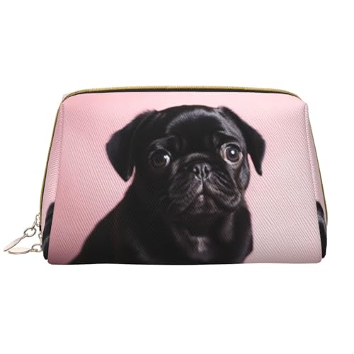 RLDOBOFE Kulturbeutel für Damen und Herren, Reise-Make-up-Tasche, niedliches Meerestier, Delfin, Make-Up-Organizer, Kosmetiktasche, Süßer schwarzer Mops, Einheitsgröße von RLDOBOFE