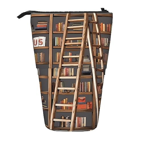 RLDOBOFE Lustige Bücherregale Sammlung und Leiterdruck Bleistifttasche Stand-Up Retractable Pencil Box Organizer Stifthalter Aufbewahrungstasche Kosmetiktasche für Büro Weihnachten Urlaub Geschenk, von RLDOBOFE