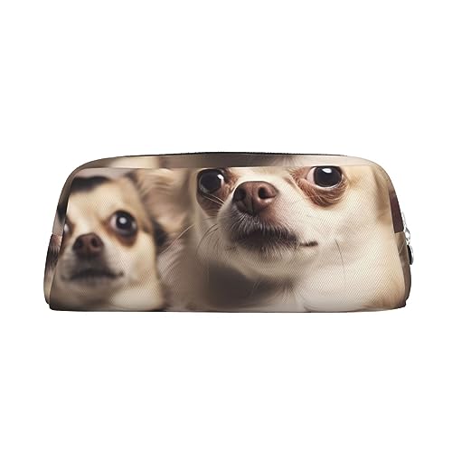 RLDOBOFE Niedliche Chihuahua-Reisetasche, wasserdicht, mit Reißverschluss, Leder, Stiftebox, Kosmetiktasche für Büro, Reisen, silber, Einheitsgröße von RLDOBOFE