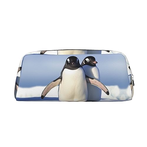 RLDOBOFE Niedliche Pinguin-Reisetasche, wasserdicht, mit Reißverschluss, Leder, Stiftebox, Kosmetiktasche für Büro, Reisen, silber, Einheitsgröße von RLDOBOFE