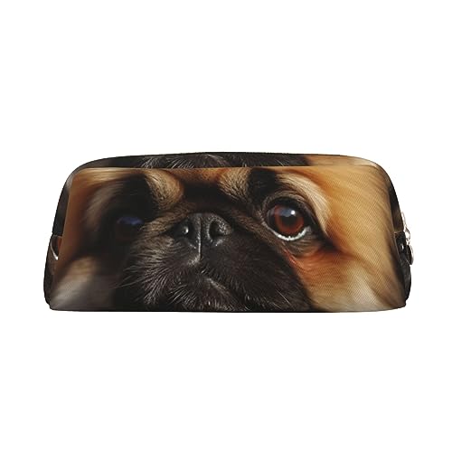 RLDOBOFE Niedliches Pekinese-Federmäppchen, wasserdicht, Reißverschluss, Federmäppchen, Leder-Stiftebox, Kosmetiktasche für Büro, Teenager, gold, Einheitsgröße von RLDOBOFE