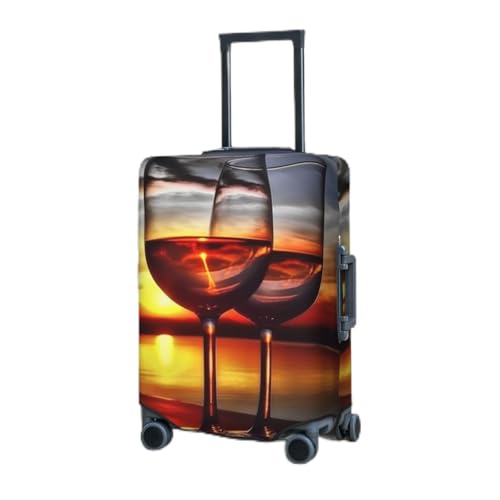 RLDOBOFE Reisegepäckhülle für Koffer, elastischer Kofferschutz, Sonnenuntergang, Weinglas, Kofferabdeckungen, waschbar, staubdicht, passend für 45,7 - 81,3 cm Gepäck, Schwarz, Small von RLDOBOFE