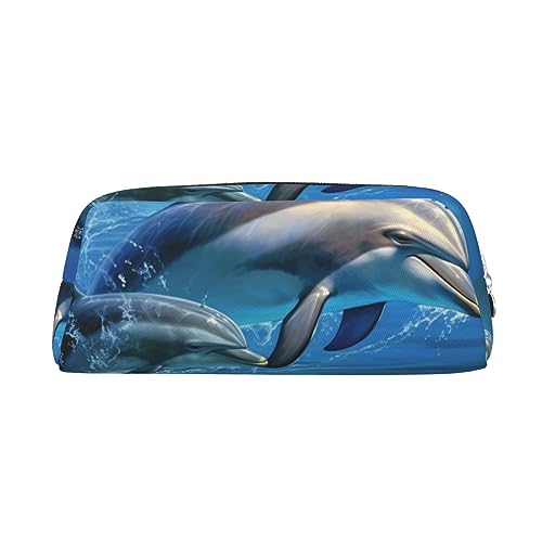 RLDOBOFE Reisetasche mit Delfinen im Meer, wasserdicht, mit Reißverschluss, Leder, Stiftebox, Kosmetiktasche für Büro, Reisen, silber, Einheitsgröße von RLDOBOFE