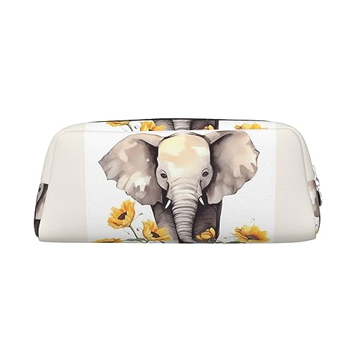 RLDOBOFE Reisetasche mit Elefant und Sonnenblume, wasserdicht, mit Reißverschluss, Leder, Stiftebox, Kosmetiktasche für Büro, Reisen, silber, Einheitsgröße von RLDOBOFE