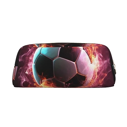 RLDOBOFE Reisetasche mit Feuerfußball-Motiv, wasserdicht, mit Reißverschluss, Leder, Stiftebox, Kosmetiktasche für Büro, Reisen, gold, Einheitsgröße von RLDOBOFE