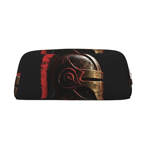 RLDOBOFE Spartan Warrior Helm-Federmäppchen, wasserdicht, Reißverschluss, Federmäppchen, Leder, Stiftebox, Kosmetiktasche für Büro-Bleistifte, gold, Einheitsgröße von RLDOBOFE