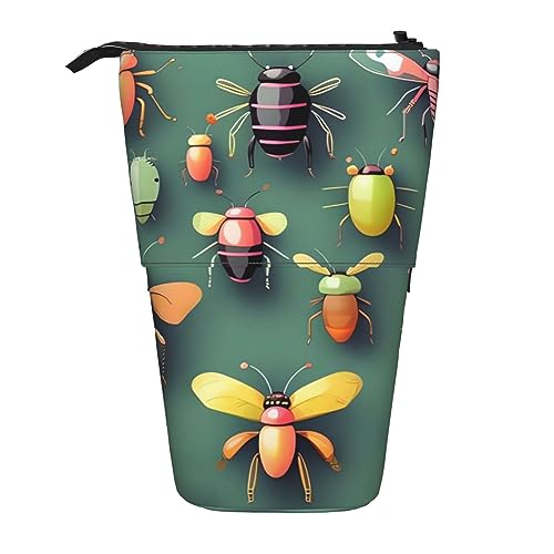 RLDOBOFE Stehendes Federmäppchen, Insekten-Atlas-Druck, Teleskop-Federmäppchen, niedliches Federmäppchen, tragbares Federmäppchen, Pop-Up-Bleistifthalter, Make-up-Tasche für Urlaubsgeschenk, schwarz, von RLDOBOFE