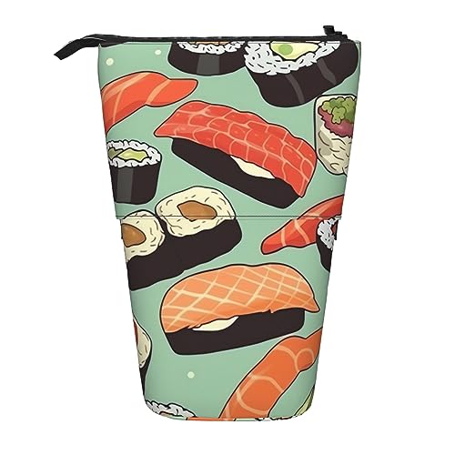 RLDOBOFE Stehendes Federmäppchen, Sushi-Essensmuster, Druck, Teleskop-Federmäppchen, niedliches Federmäppchen, tragbares Federmäppchen, Pop-Up-Bleistifthalter, Make-up-Tasche für Urlaubsgeschenk, von RLDOBOFE