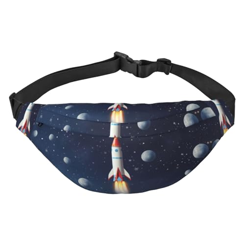 Rocket in Space Bauchtaschen für Damen und Herren, Crossbody-Hüfttasche, wasserdichte Gürteltasche mit verstellbarem Riemen, Schwarz, Einheitsgröße, Schwarz, Einheitsgröße, Schwarz , Einheitsgröße von RLDOBOFE