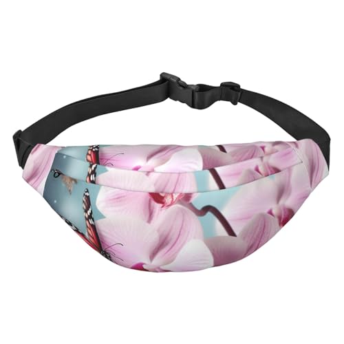 Spring Orchid Schmetterling Print Bauchtasche für Damen und Herren, Crossbody-Hüfttasche, wasserdichte Gürteltasche mit verstellbarem Riemen, Schwarz, Einheitsgröße, Schwarz, Einheitsgröße, Schwarz , von RLDOBOFE