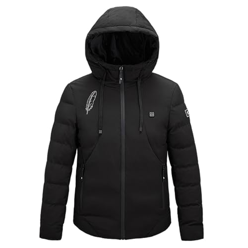 Beheizte Jacke mit Kapuze Warme Jacke USB Heizjacke mit 4 Heizstufen Beheizbare Kapuzenjacke Herren Damen Wasserdicht Wintermäntel Körperwärmer zum Outdoorarbeiten Skifahren Motorrad Tiefschwarz von RLEHJN