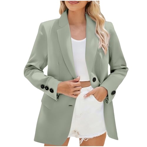 Blazer Damen Elegant Einfarbig Langarm Reverskragen Anzugjacken Einreihig Longblazer mit Zwei Taschen, Futter und gepolsterten Schultern Business Casual Outfits Für Die Arbeit von RLEHJN