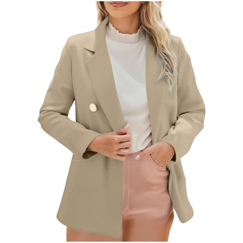 Blazer Damen Elegant Einfarbig Langarm Reverskragen Anzugjacken Einreihig Longblazer mit Zwei Taschen, Futter und gepolsterten Schultern Business Casual Outfits Für Die Arbeit von RLEHJN
