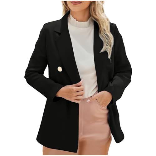 Blazer Damen Elegant Einfarbig Langarm Reverskragen Anzugjacken Einreihig Longblazer mit Zwei Taschen, Futter und gepolsterten Schultern Business Casual Outfits Für Die Arbeit von RLEHJN