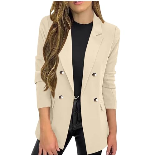 Blazer Damen Elegant Vorne Offener Anzugjacke Reverskragen Jacke Strickjacke mit Knöpfen Moderner Pendeln Sweatblazer Beiläufig Schlicht Businessjacke Dünner Cardigan Damen Sommer von RLEHJN