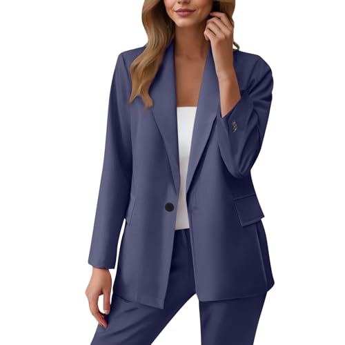 Blazer Damen Sportlich Große Größen Dünn Blazerjacke Retro Jacke Büro Office Suit Blazer mit Taschen Basic Jacke Longblazer Trenchcoat Strickjacke Große Größen Revers Anzug Für Office von RLEHJN