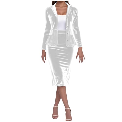 Damen Anzug Elegant 2 teilig Samt Rock Anzug Set Casual Outfits für Arbeit Business Kostüm Frauen Festlich Blazer Bleistiftrock Anzug Set Jacke Sommerjacke Jumpsuit Hosenanzüge Hosenanzug von RLEHJN