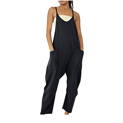 Damen Latzhose Loose Fit Baggy Jumpsuit ärmellos Overall Sommer Lose Spaghetti Strap Ärmellose Playsuit Einteiler Gerade Bein Mädchen Musselin Jumpsuits Einfarbig Lang Bib Pants Haremshose Romper von RLEHJN