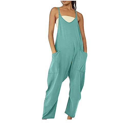 Damen Latzhose Loose Fit Baggy Jumpsuit ärmellos Overall Sommer Lose Spaghetti Strap Ärmellose Playsuit Einteiler Gerade Bein Mädchen Musselin Jumpsuits Einfarbig Lang Bib Pants Haremshose Romper von RLEHJN