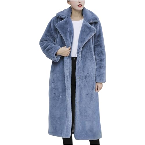 Damen Winterjacke Lang Pelzmantel Fellmantel Warm Kunstpelz Pelzjacke Frauen Elegant Winter Einfarbig Winterparka mit Taschen Plüschjacke Faux Fur Thermo Dicke Outwear Kunstpelzjacke Winterjacke von RLEHJN