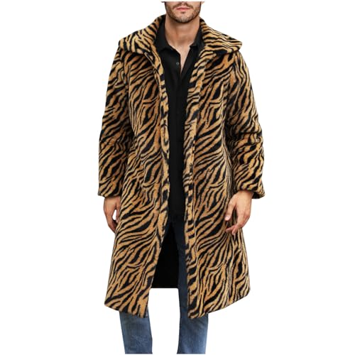 Felljacke Herren Langer Mantel Kunstfell Wintermantel Dicke Kunstpelz Faux Fur Pelzmantel Revers Kunstfell Mantel Herren Warm Leopardenmuster Pelzjacke übergröße Outdoorjacke von RLEHJN