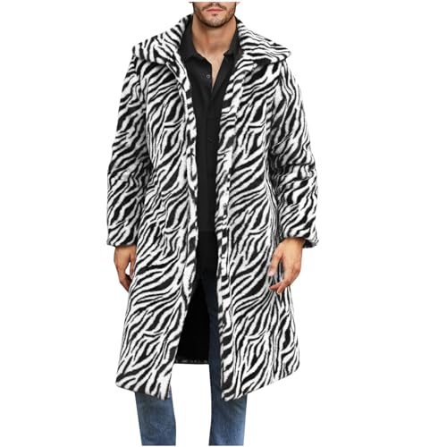 Felljacke Herren Langer Mantel Kunstfell Wintermantel Dicke Kunstpelz Faux Fur Pelzmantel Revers Kunstfell Mantel Herren Warm Leopardenmuster Pelzjacke übergröße Outdoorjacke von RLEHJN