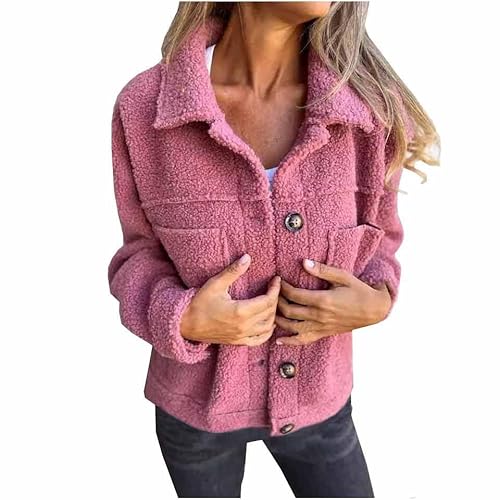 Fleecejacke Damen Fleecepullover Dicke Teddyjacke Revers Wintermantel Warm Plüschjacke Frauen Mit Knöpfen Übergangsjacke Elegant Kuscheljacke Mit Taschen Flauschig Damenmantel Freizeit Windbreaker von RLEHJN
