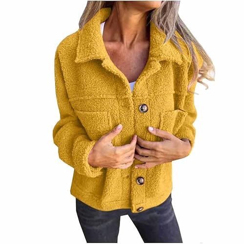 Fleecejacke Damen Fleecepullover Dicke Teddyjacke Revers Wintermantel Warm Plüschjacke Frauen Mit Knöpfen Übergangsjacke Elegant Kuscheljacke Mit Taschen Flauschig Damenmantel Freizeit Windbreaker von RLEHJN