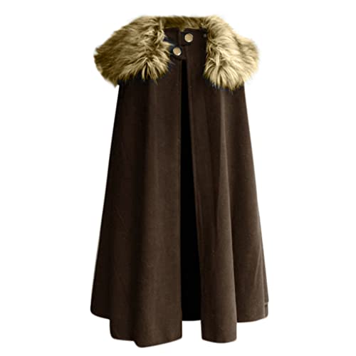 Gothic Umhang Vintage Wolle Cape Coat Pelzkragen Mäntel, Männer Outwear Retro Festlich Cosplay Uniform Party Umhang Jäger, Braun, Cape, Überwurf Mittelalter Ritter Kostüm Themenparty Parka Overcoat von RLEHJN