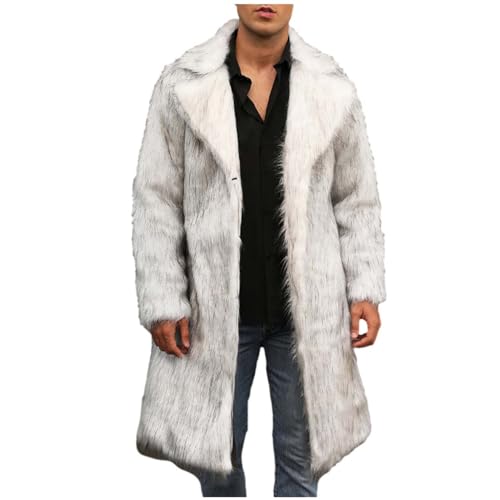 Herren Pelzmantel Kunstpelz Mantel Lang Kunst Felljacke Pelzkragen Wind Coat Winterjacke Faux Pelz Fur Warm Mantel Pelzjacke Langarm Revers Faux Pelz Jacke Cardigan Winterjacke Männer Parka von RLEHJN