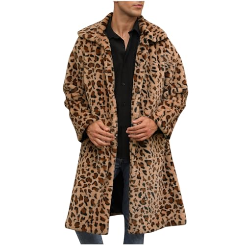 Herren Pelzmantel Kunstpelz Mantel Lang Kunst Felljacke Pelzkragen Wind Coat Winterjacke Faux Pelz Fur Warm Mantel Pelzjacke Langarm Revers Faux Pelz Jacke Cardigan Winterjacke Männer Parka von RLEHJN